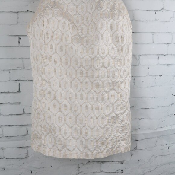 BANANA REPUBLIC TAN & WHITE DESIGN SLEEVELESS HIGH NECK TOP SIZE 6 - Picture 4 of 8